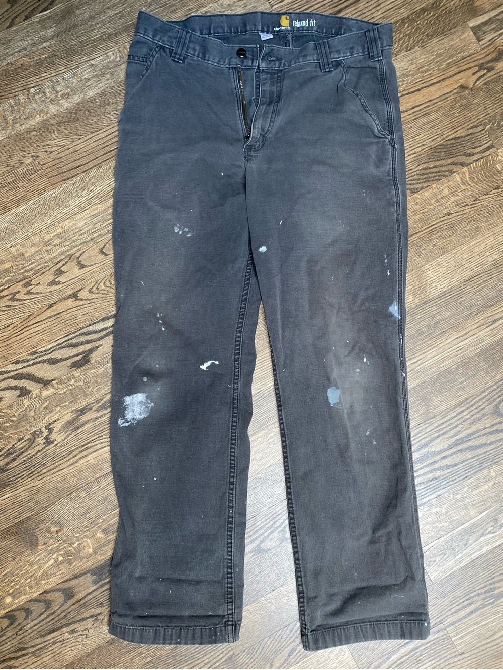 Carhartt Men's Relaxed-Fit Black Work Jeans with Paint Details 34 x 30